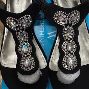 Worthington Wor Odette Black Sandals with Jewel Embellishments - Size 9 NWT